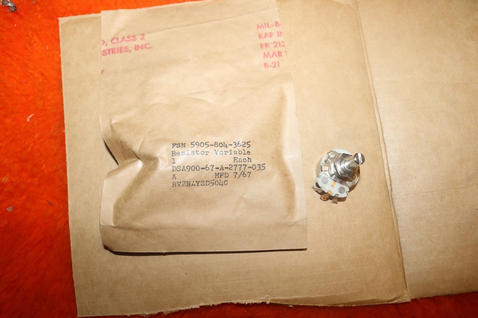 1PC. CTS 500K- 1WATT AUDIO TAPER 1967 DC  RV2NAYSD504C  A-TAPER POTENTIOMETER