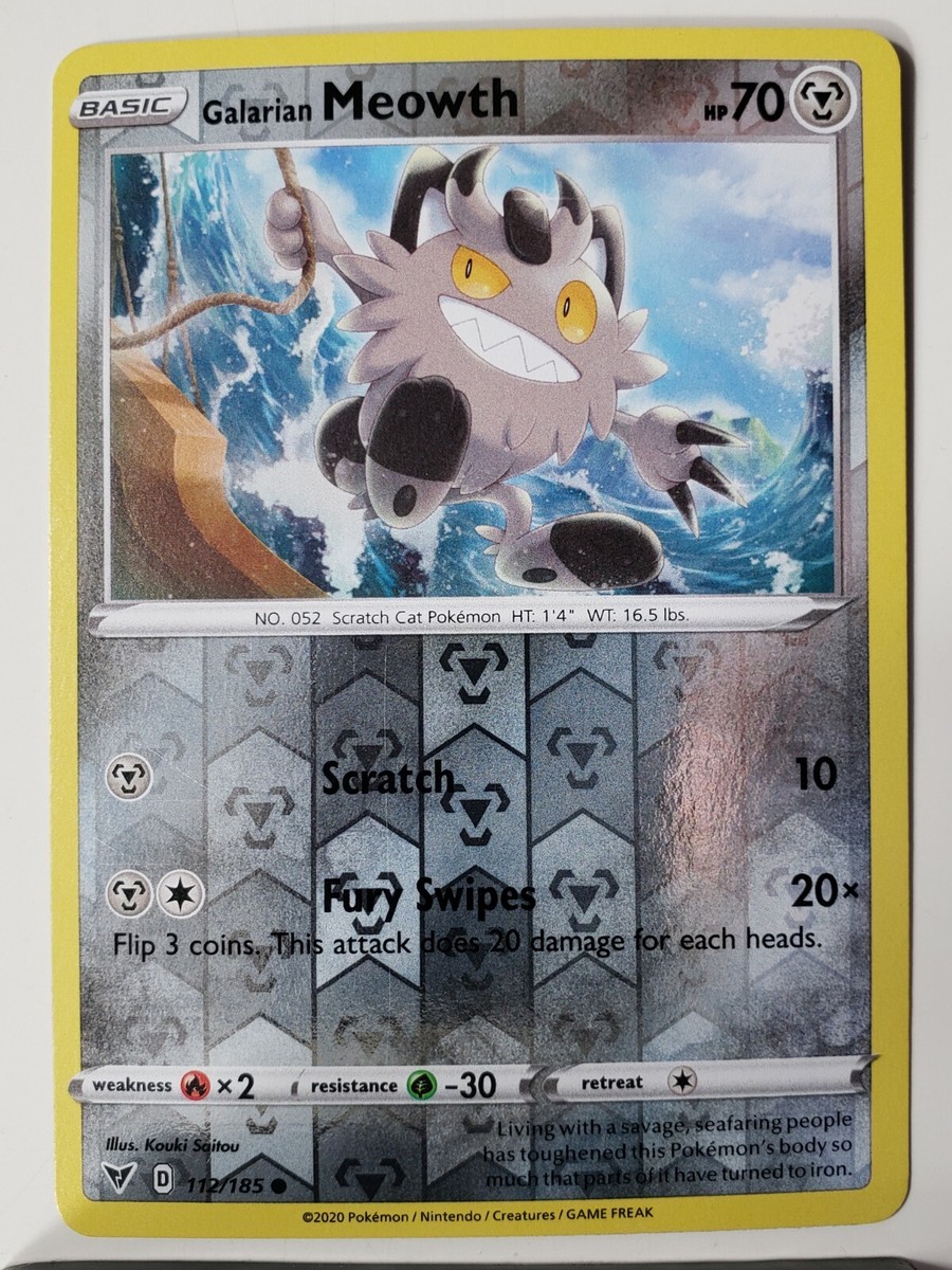 REVERSE HOLO Galarian Meowth 112/185 NM - Vivid Voltage Pokemon