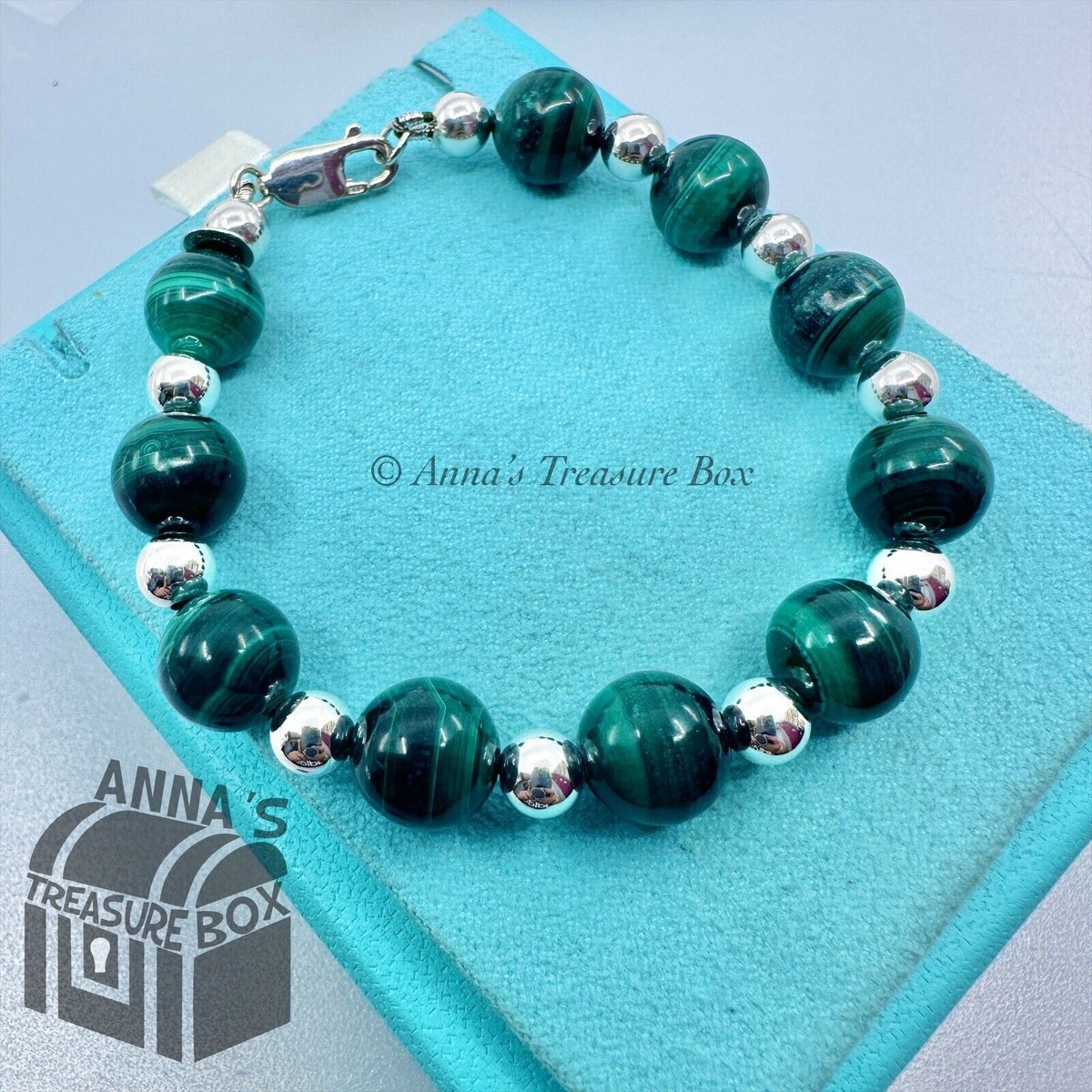 Tiffany & Co. 925 Silver 10mm Malachite Silver Bead 7.5