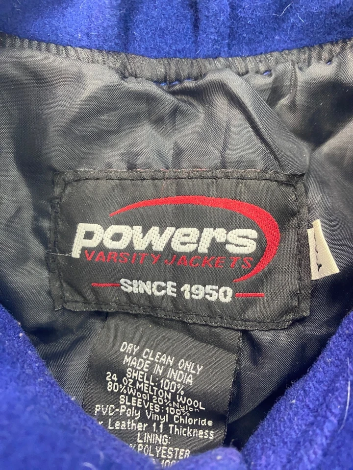 Chaqueta Universitaria Power Niñas Jóvenes Y-XL Azul Lana Nylon Bordado Letterman Foto 3 de 4