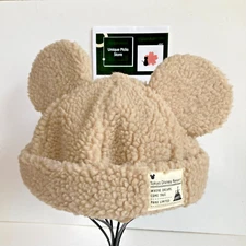 Tokyo Disney Resort Ears Mickey HeadBand Hat Beige Fluffy Boa CAP USED
