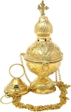 Orthodox Church Polished Brass Hanging Cross Top Censer for Church 8 4/5 In