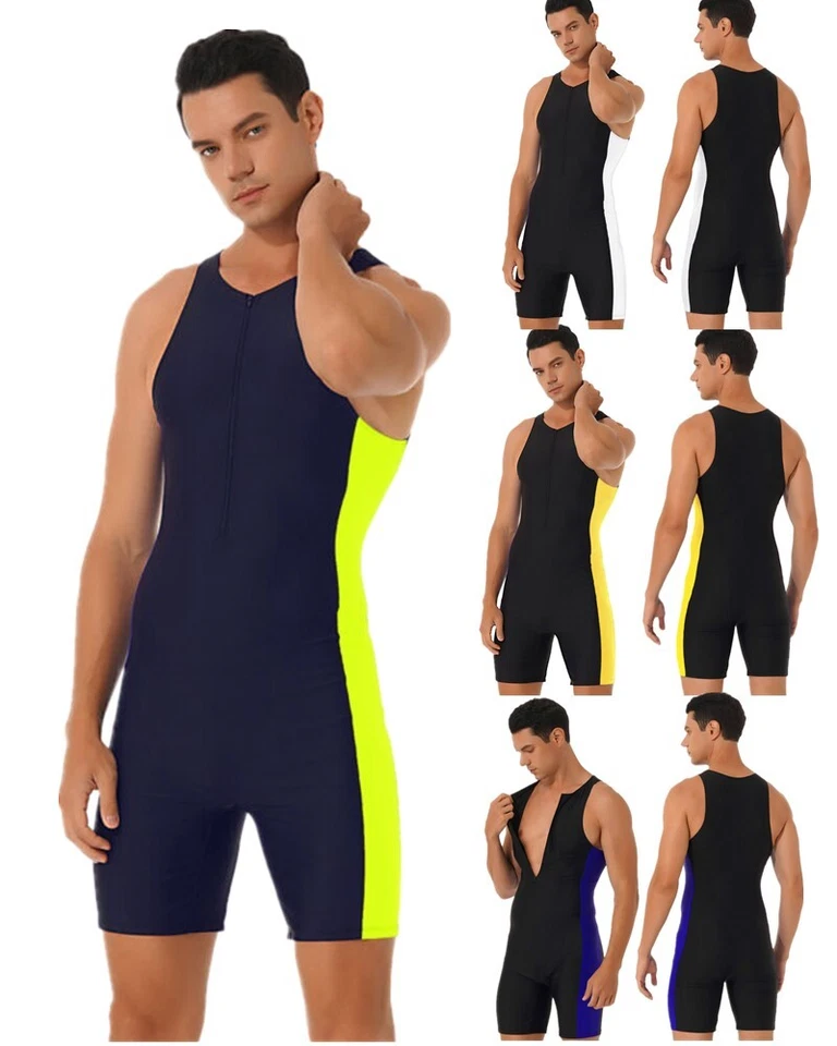 DE Herren Badeanzug Einteiler Bodysuit Schwimmanzug Overalls Surfanzug Wetsuit - Bild 3 von 4