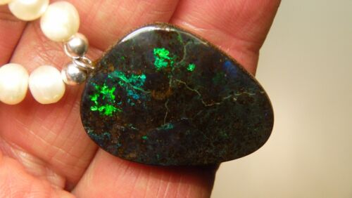 BOULDER OPAL PEARL BEAD 925 STERLING SILVER NECKLACE OCA16205 - Picture 4 of 8
