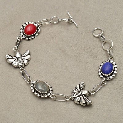 Bracelet Cheville En Argent Sterling 925 Avec Moonstone Arc-en-ciel - Fait Main - Réglable