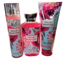 Bath Body Works HELLO BEAUTIFUL Mist, Shower Gel, Body Cream 3 Pc Set Lot BBW