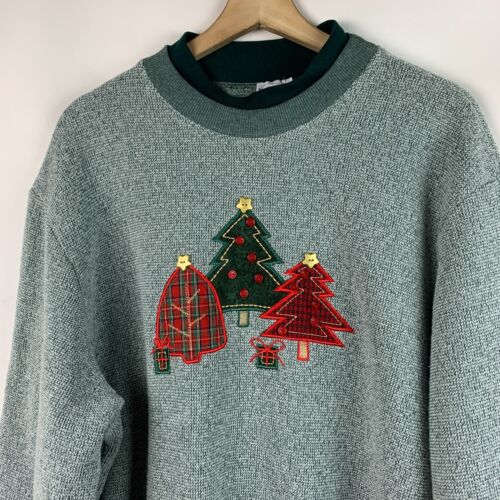 Bon Worth Sweatshirt Christmas Tree Green Pullover Crewneck Long Sleeve Size L - Picture 3 of 9