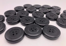 Vintage Black 4-hole Round Button 22mm x 5mm Thick Lot of 6 D810