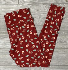 NEW Vintage Lularoe TC Leggings Maroon Floral Flowers Tall  Curvy