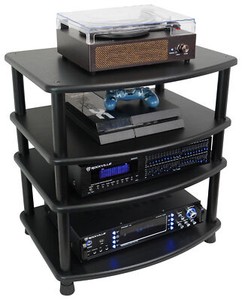 Rockville FLX BLACK Adjustable Height 4 Shelf Home Theater A/V Audio Rack Stand