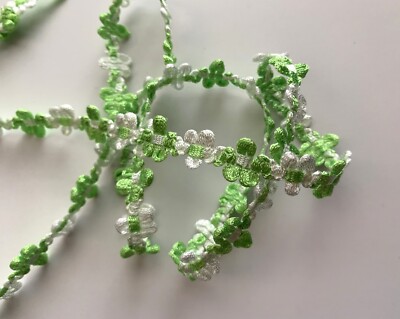 Rococo Ribbon Trim, Apple Green and White, 1/2'' Wide, 3 YARDS, Flower Braid Trim