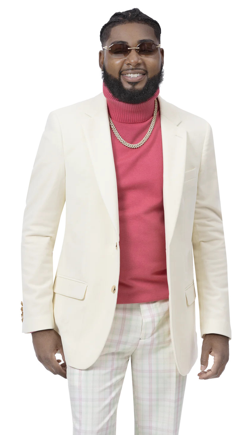 Мужской бархатный однотонный кремовый блейзер классического покроя спортивного покроя Kent - Park