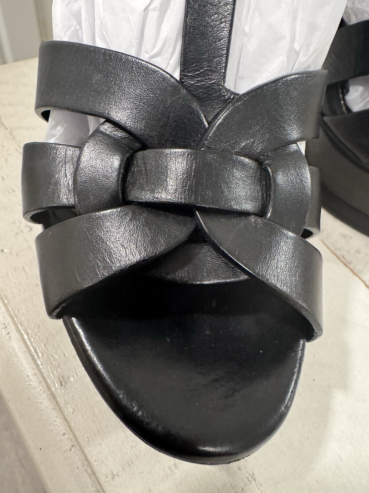 Autentici sandali in pelle nera omaggio YSL Saint Laurent 34 4 5