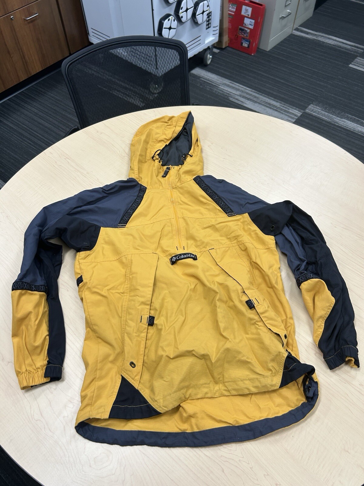 VTG Columbia Men's Small Yellow Hooded Anorak 1/2 Zip Ski Pullover Jacket