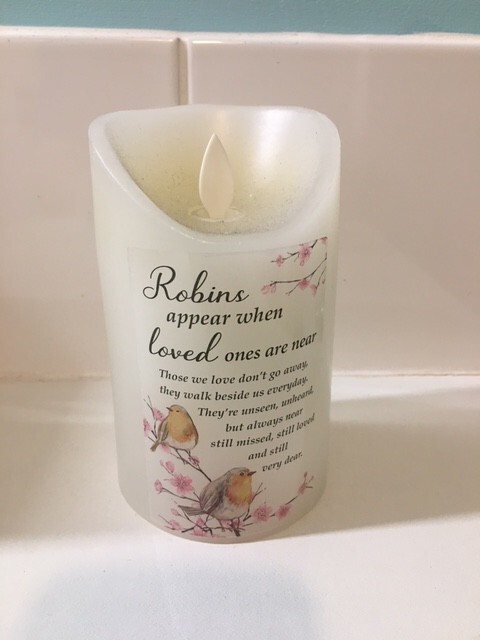 Robins Appear When Loved Ones Are Near  LED FLickering Flame Candle with Timer