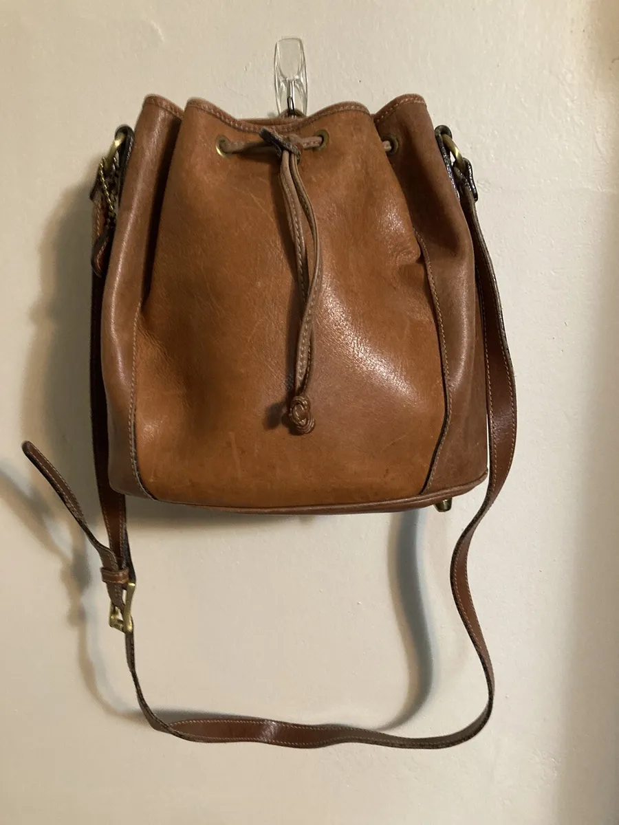 Vintage Bally Italy Chestnut Brown Calf Leather Drawstring Bucket Bag Long  Strap