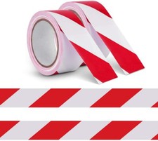 SOCIAL DISTANCING FLOOR TAPE PVC HAZARD WARNING TAPE ROLLS 48MM X  33M RED/WHITE