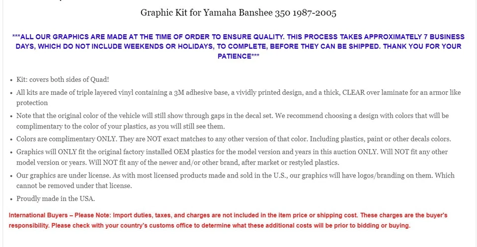 ATV Graphics Kit Quad Decal Sticker For Yamaha Banshee 350 87-05 REAP R - Image 3 of 3