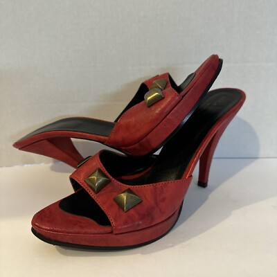 Duca Di Matiste Heels Pumps Red Leather Shoes Size 41/9 CC-5 NEW