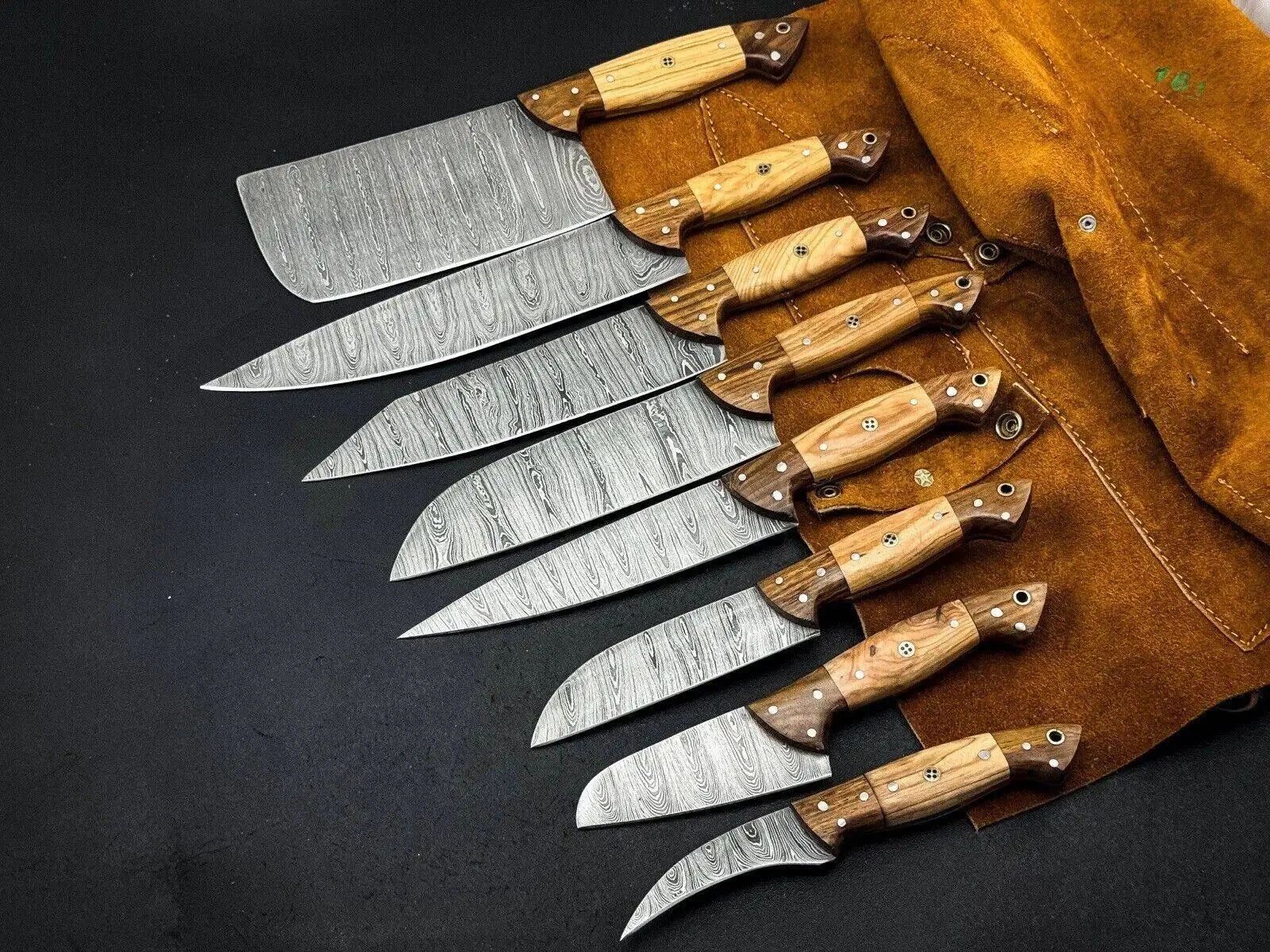 UBR CUSTOM HANDMADE DAMASCUS STEEL PROFESSIONAL KITCHEN CHEF KNIFE SET