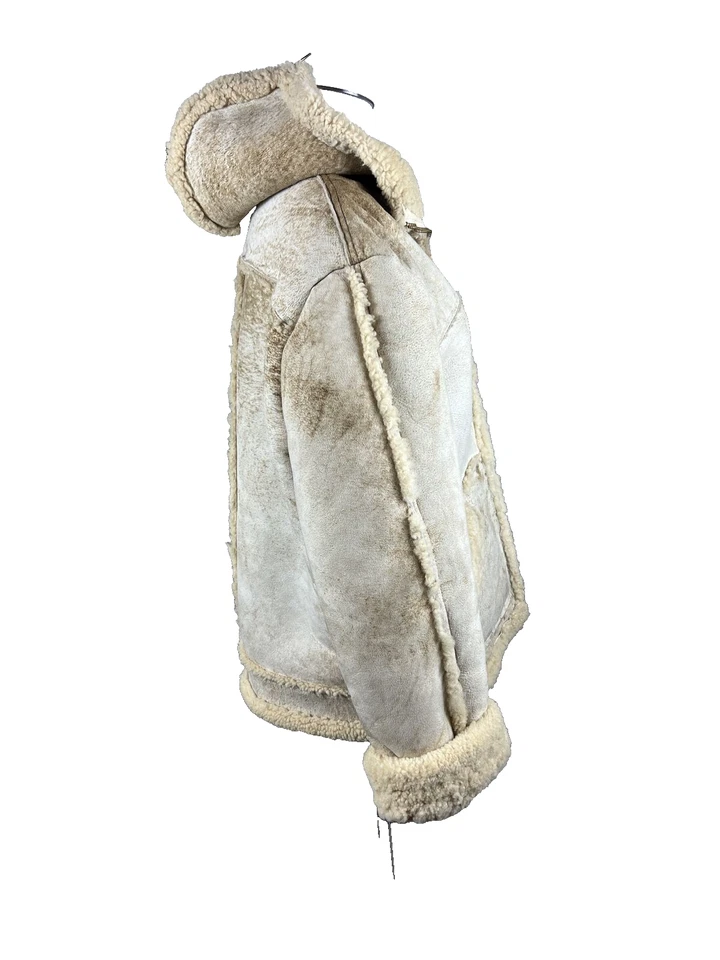 Casaco Robert Lewis vintage anos 70 Shearling Sherpa camurça com capuz couro cru tamanho 40 médio - Imagem 4 de 4