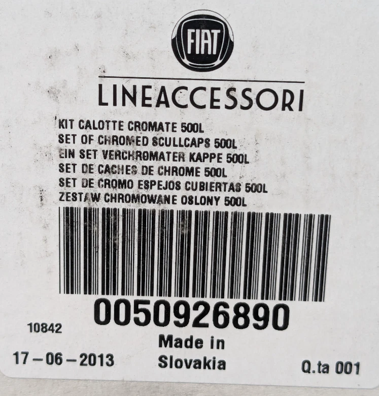 FIAT 500L 2012-on Chromed Plastic Skullcaps Cap Side Mirror Cover 0050926890 - Image 2 of 4