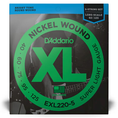 D'Addario EXL220-5 Nickel Super Light 5-String Bass Strings Long Scale 40-125