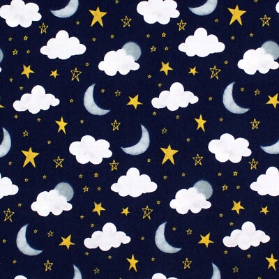 100% Baumwollstoff, Riley Blake - It's A Boy, Cloudy Night Sky - Stern Mond Weltraum