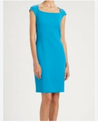 BEAUTIFUL St John Teal Blue Cap Sleeve Classic Milano Knit Dress Sz 4