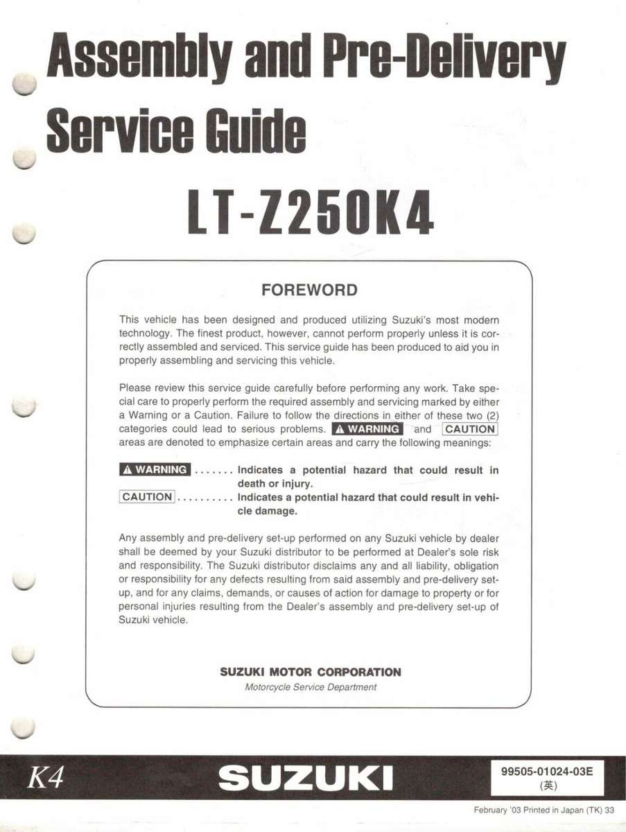 OEM Genuine Suzuki New ATV Service/Assembly Manual 2004