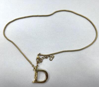 Christian Dior Necklace D Logo Pendant Gold Lobster Clasp CD