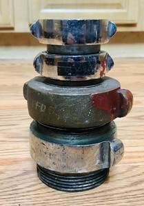 VINTAGE POWHATAN B&I WORKS FIRE HOSE BRASS SWIVEL ADAPTER Department hydrant