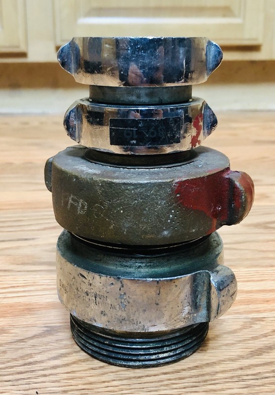VINTAGE POWHATAN B&I WORKS FIRE HOSE BRASS SWIVEL ADAPTER Department hydrant