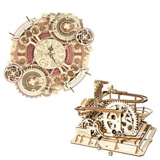 ROKR 2PCS Zodiac Wall Clock Waterwheel Coaster Kit 3D Wooden Puzzle Xmas Gift