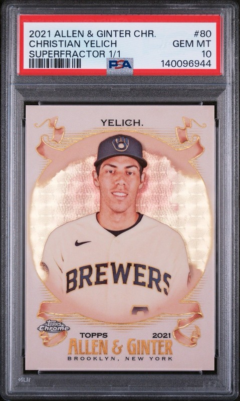 2021 TOPPS ALLEN & GINTER CHROME #80 CHRISTIAN YELICH SUPERFRACTOR 1/1 PSA 10