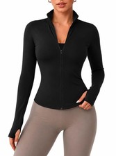 Women Long Sleeve Zip Up Workout Jacket Running Athletic Tops Black Small