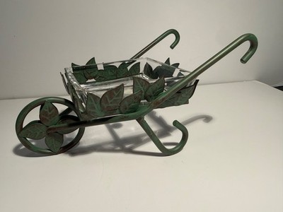 Candle Holder - Patina Copper-style Wheelbarrow with glass dish