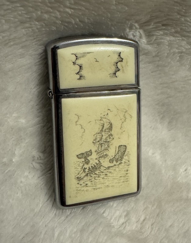 Vintage 1987 Zippo Lighter Scrimshaw Sailing Ship Whaling Scene F III - Sparks