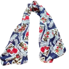 Lovely Rose & Red Floral Accent Scarf Letter Writing French Style 60" x 13"