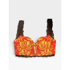 Versace 2018 Barocco Silk Bustier Red Gold Black Lace Size 36 2 Made in Italy