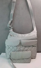 Travelon Quilted Anti-theft Crossbody Messenger Bag & Wallet/Wristlet Gray- EUC!