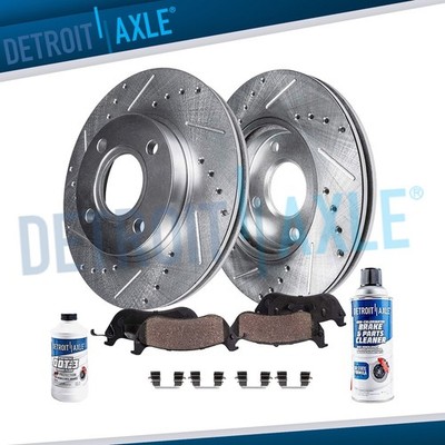 Front DRILLED SLOTTED Rotor + Ceramic Brake Pad for Honda Civic Insight Acura EL