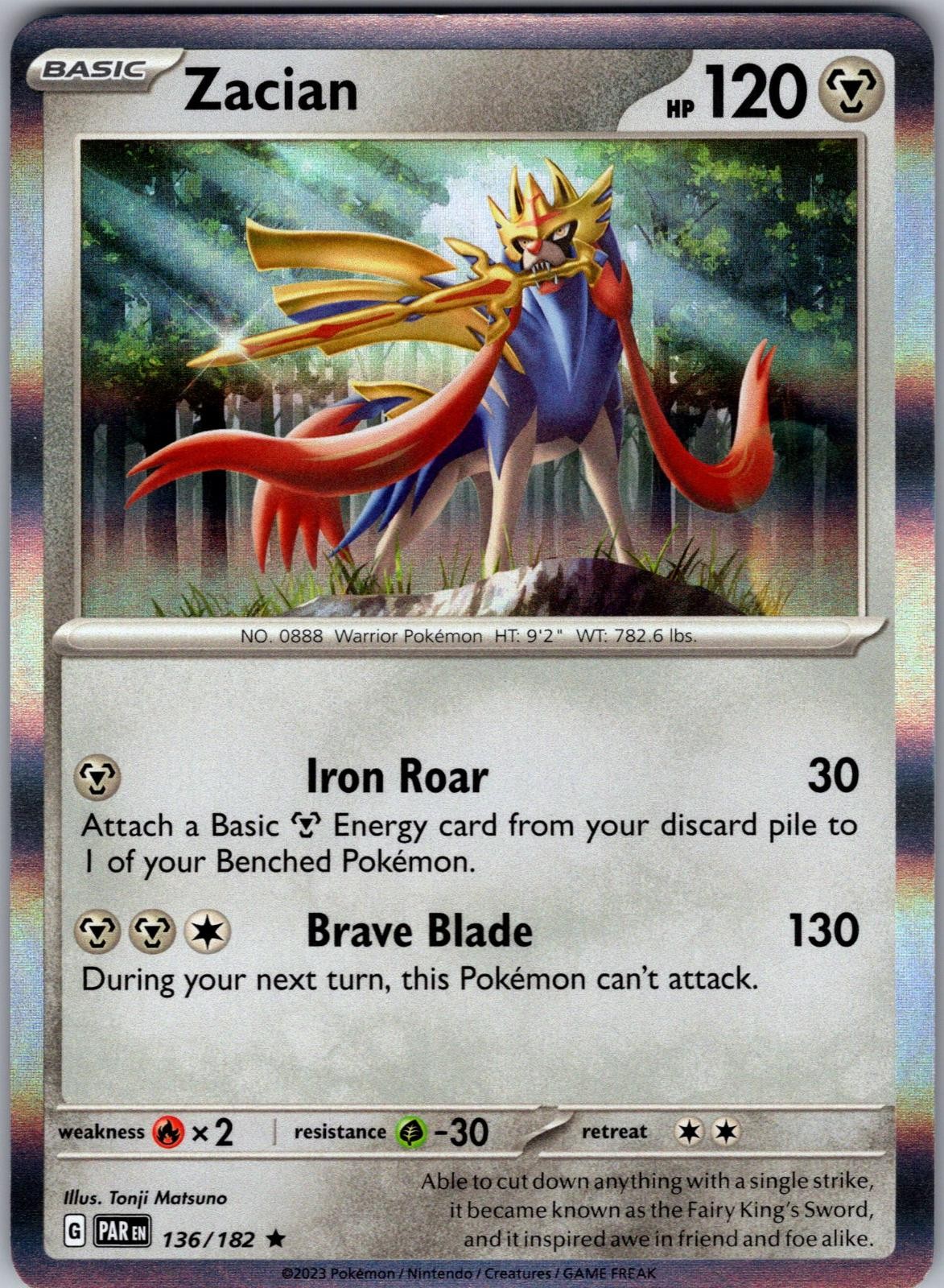 Zacian 136/182 Rare Paradox Rift Pokemon Holo Near Mint