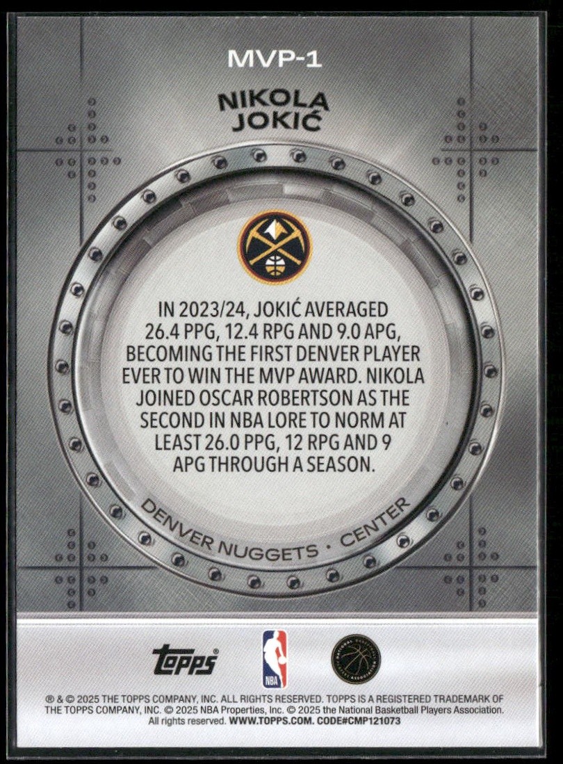 2025-26 Topps Basketball #MVP-1 Nikola Jokic - MVP Vault | eBay