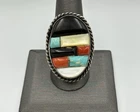 Vintage Navajo Sterling Silver Turquoise Cobblestone Inlay Heavy Man's Ring