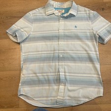 Original Penguin Munsingwear Mens M Blue White Striped Button Shirt Classic Fit