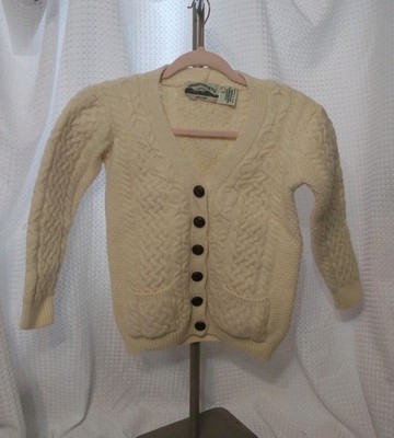 Aran Crafts Cardigan Sweater (Small) Merino Wool  Knit Fisherman Cream Pre-owned