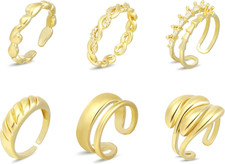6PCS Dome Chunky Gold Rings for Women Waterproof, 14K Gold Plated Braided Twiste