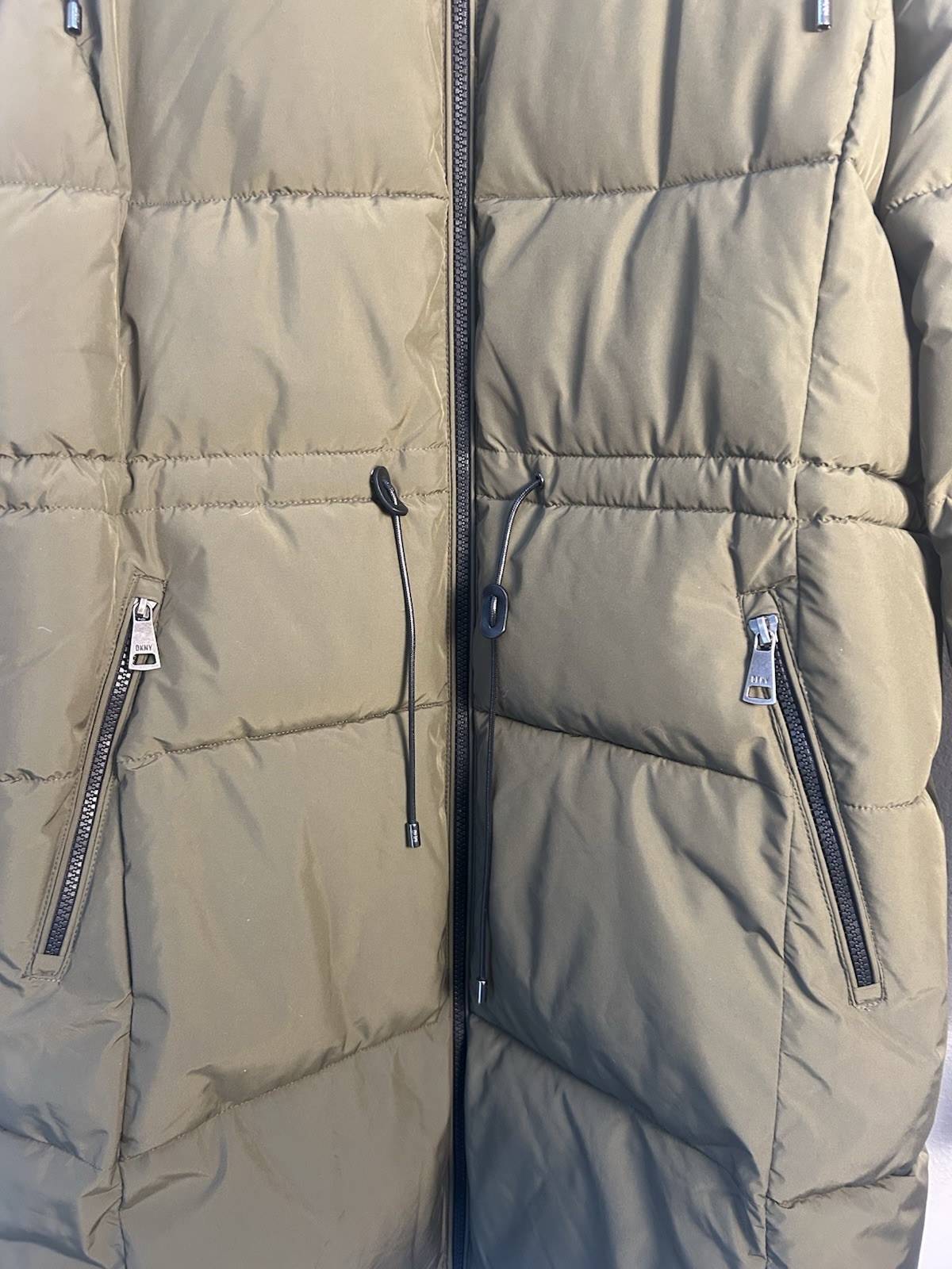 NWOT! DKNY Olive Green Women's Long Hooded Parka Puffer Coat - XL image 4