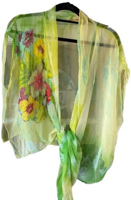 Beautiful lime green jewelled rene derhy tie top bolero beaded